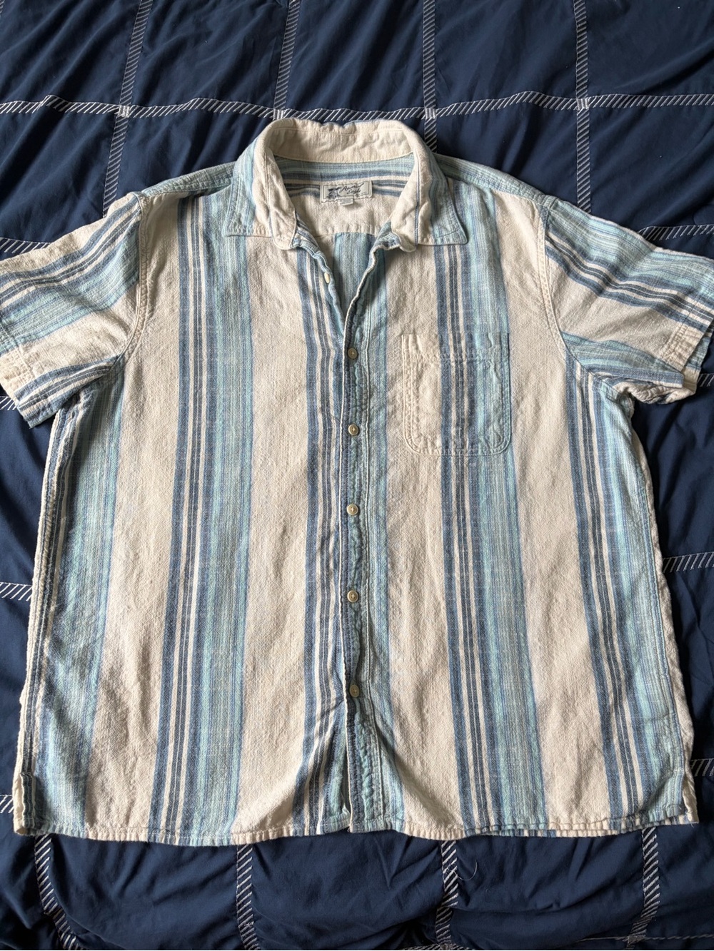 American Eagle Outfitters Short-Sleeve Striped Button-Down - Blue & White SizeXL